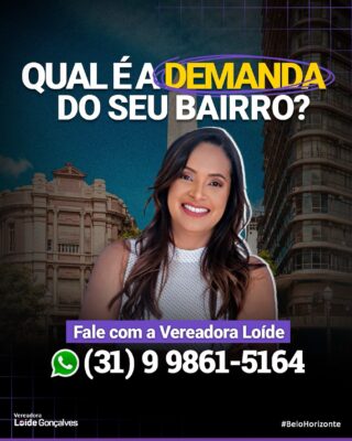 Me chama no WhatsApp que vou te ajudar! 😊

📲 Envie uma mensagem pelo WhatsApp para o número 
(31) 99861-5164 ou clique no link na bio. ✅

Fiscalizar e cobrar melhorias é o meu papel como Vereadora de Belo Horizonte! 💜

#loidegoncalvesbh #belohorizonte #vereador #vereadora #políticaspúblicas #politica